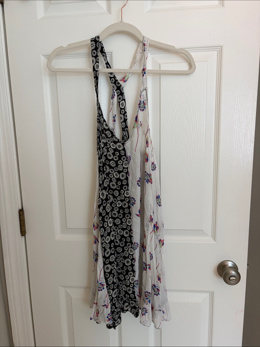 Free People Black & White Floral Mixed-Print Mini Dress